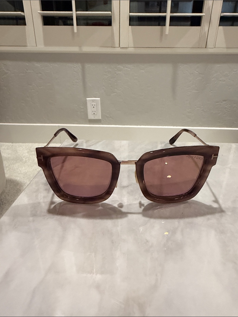 Tom Ford Translucent Brown/Rose Square Sunglasses